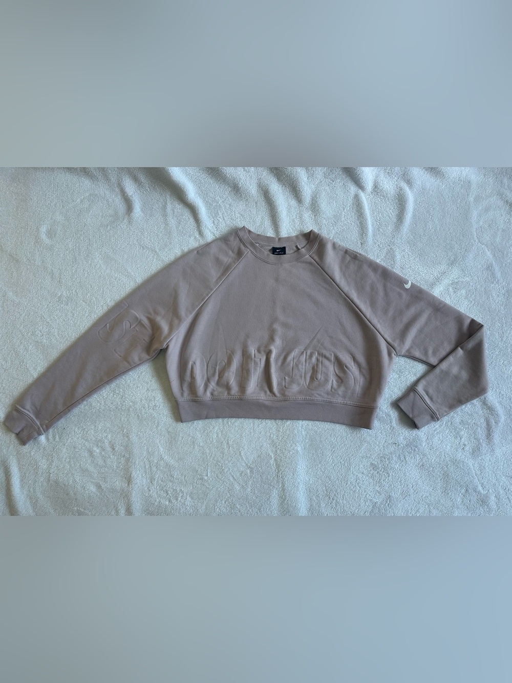 Womens Gray Nike Dri Fit Crop Sweatshirt Embossed Lettering Size Small S